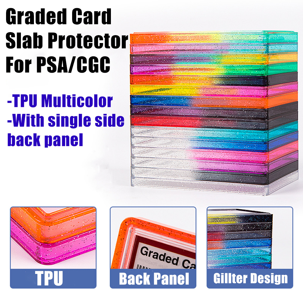 AliExpress Stackable Slab Case for PSA CGC 35PT Graded Card, TPU Slab Bumper Protector with Back Panel ,Multicolor Gillter, For PTCG, view 6