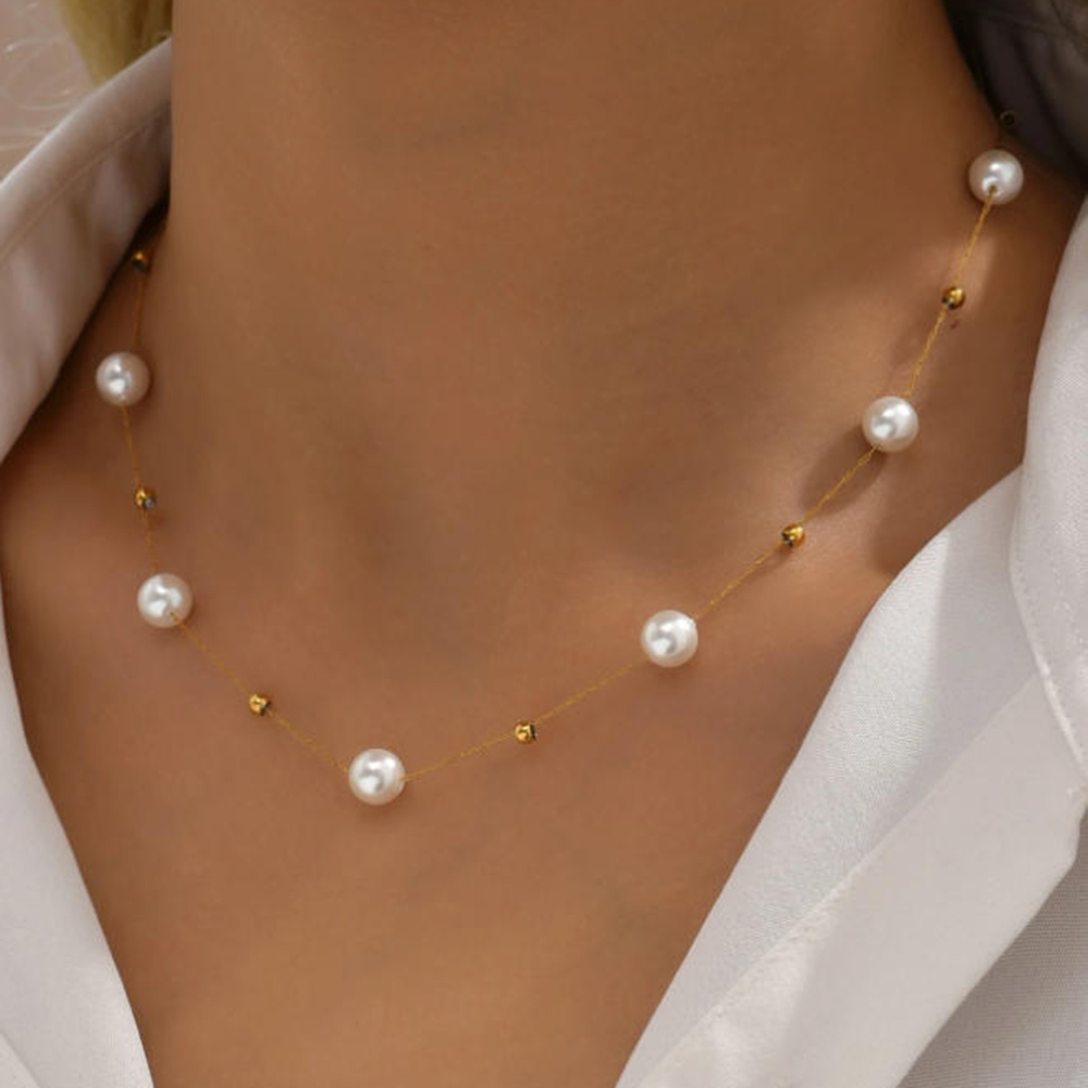 AliExpress Stainless Steel Pearl Chain Choker Necklace, view 3