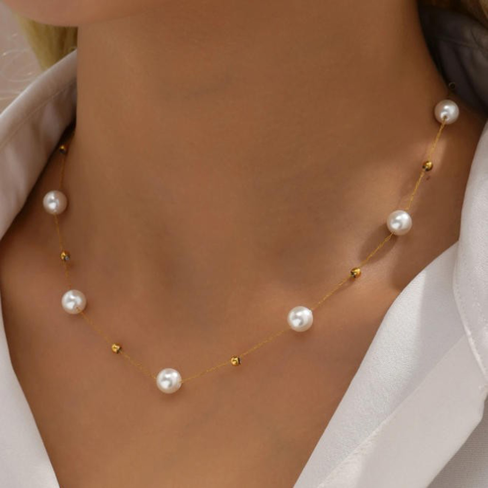 AliExpress Stainless Steel Pearl Chain Choker Necklace, view 5