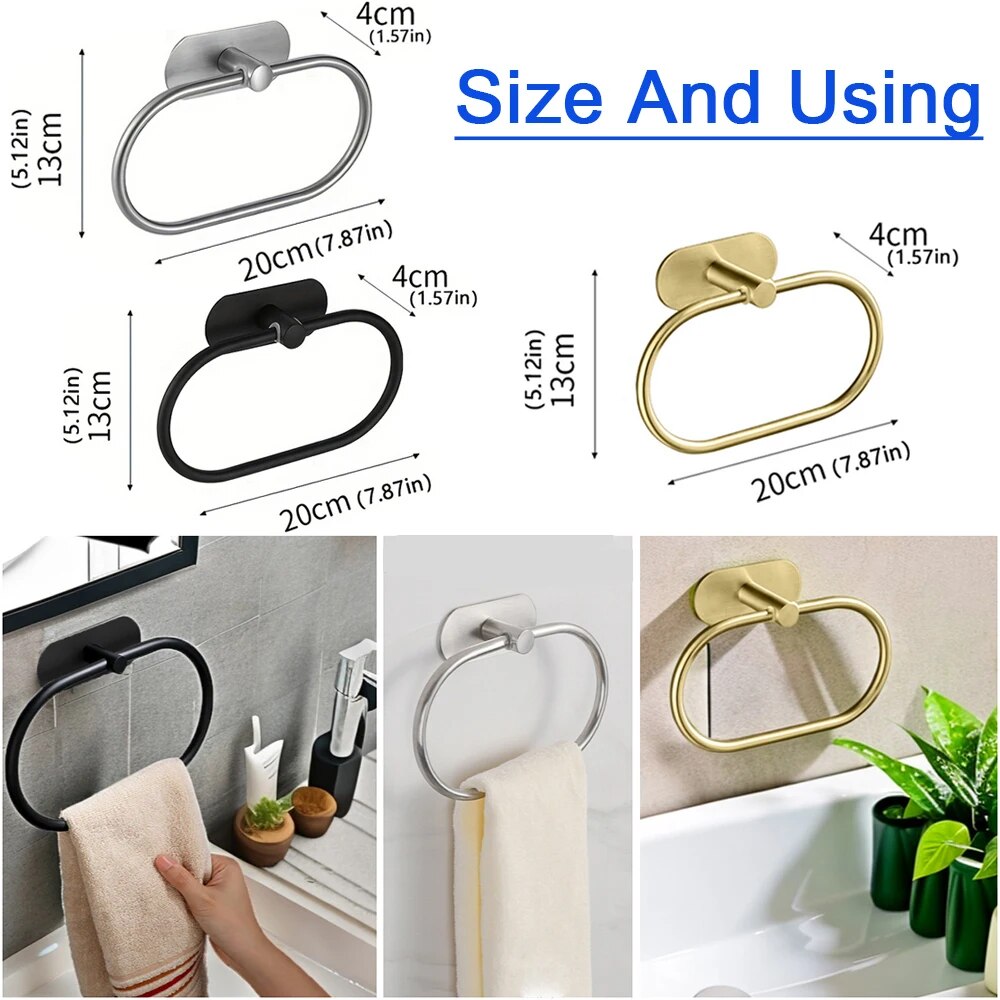 AliExpress Black Self-Adhesive Stainless Steel Towel Ring, view 6