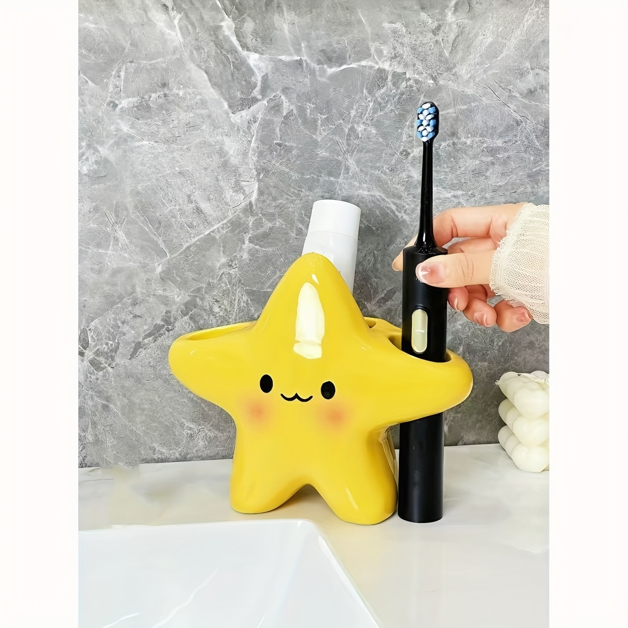 AliExpress Star-shaped plastic toothbrush holder - Independent bathroom storage, cute face design for toothbrush and toothpaste storage, view 2