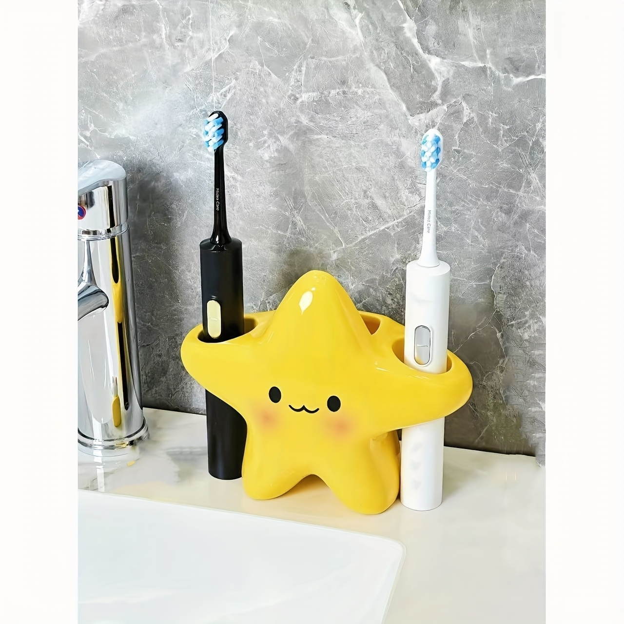 AliExpress Star-shaped plastic toothbrush holder - Independent bathroom storage, cute face design for toothbrush and toothpaste storage, view 4