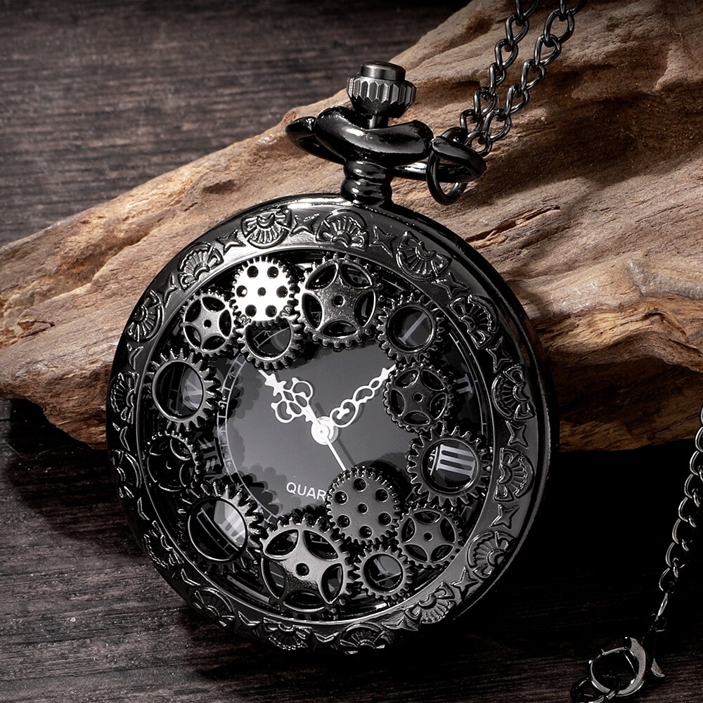 AliExpress Steampunk Hollow Gear Pocket Watch Necklace, view 2