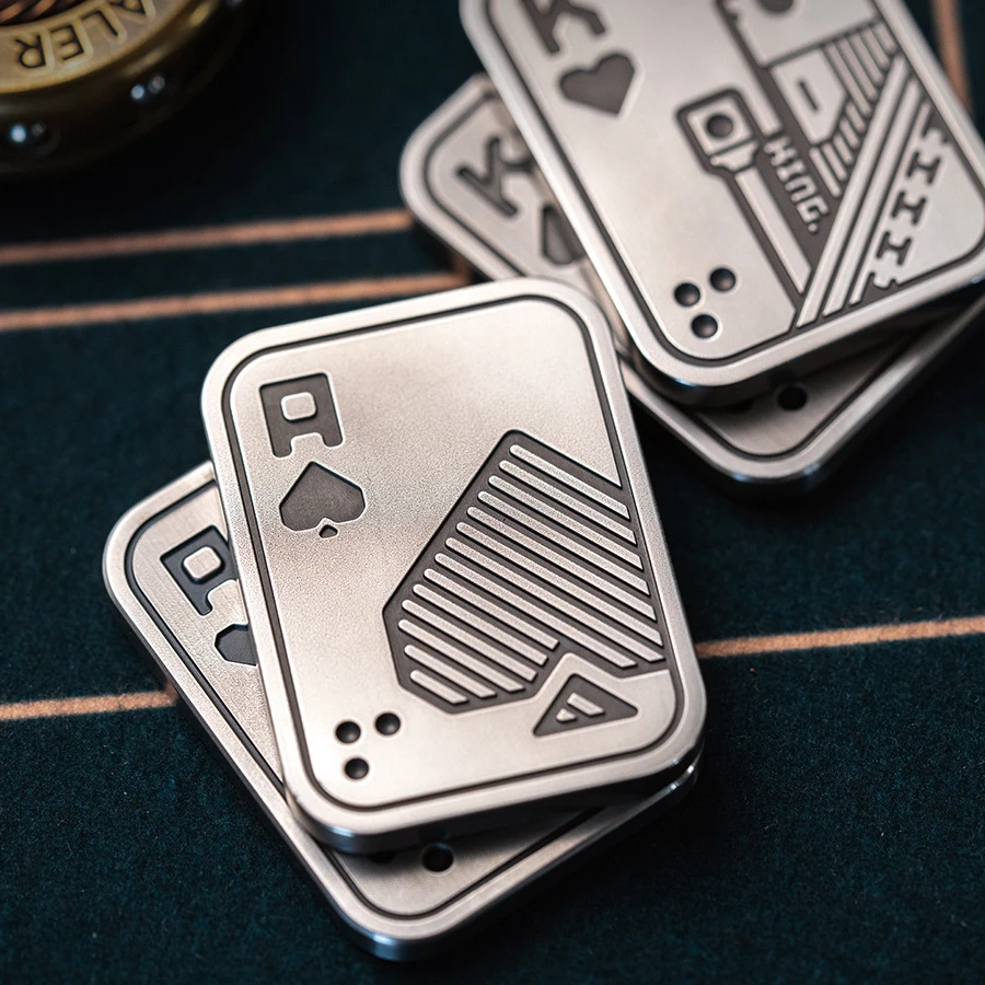 AliExpress Stress Relief Push Card Metal Fingertip EDC Poker A K King Gyro Toy for Office Adults Anti Anxiety Fidget Papa Coin, view 3