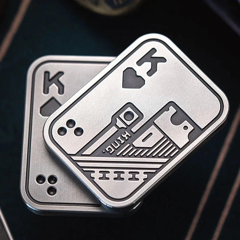 AliExpress Stress Relief Push Card Metal Fingertip EDC Poker A K King Gyro Toy for Office Adults Anti Anxiety Fidget Papa Coin, view 5