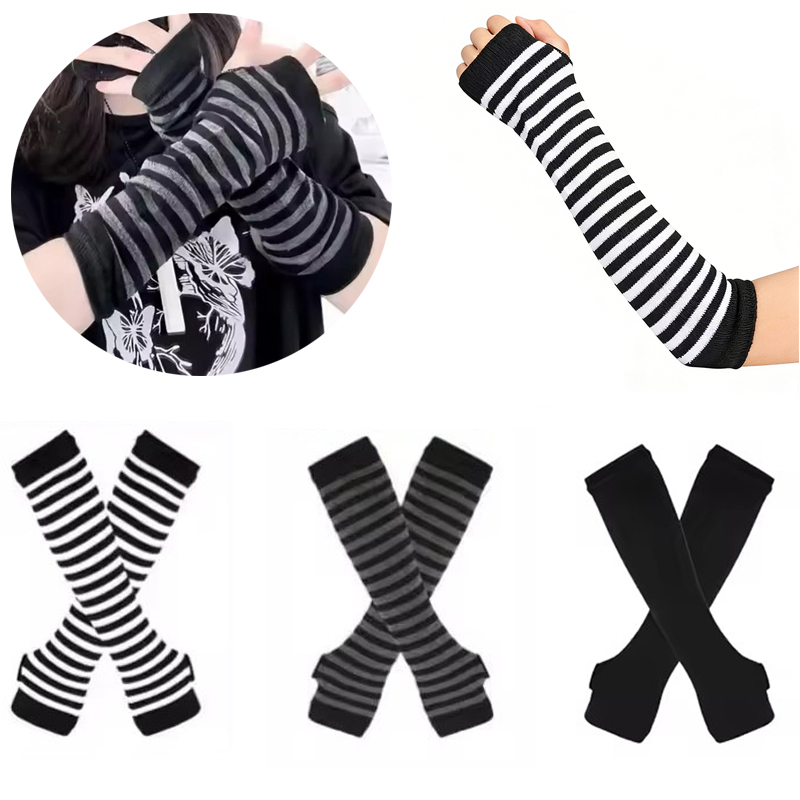 AliExpress Striped Cotton Fingerless Arm Warmer Gloves