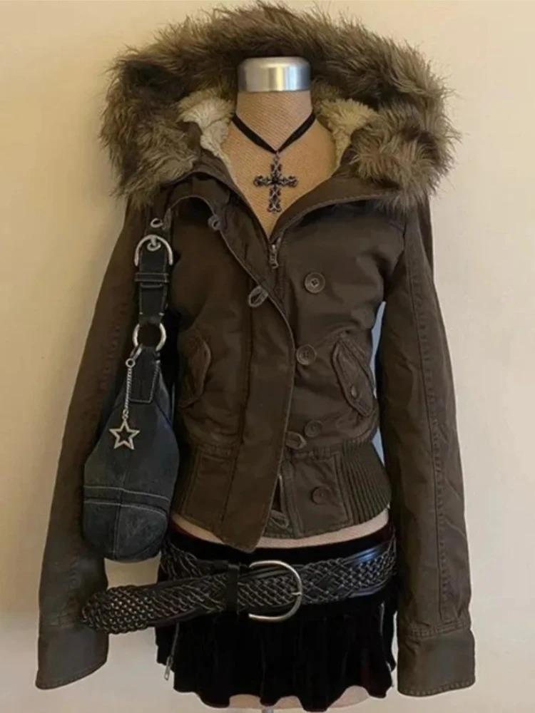 AliExpress Subculture Harajuku Vintage Safari Coats with Hooded Women Zipper Sweatshirts Casual Streetwear Grunge Jacket Y2k Stand Neck, view 2