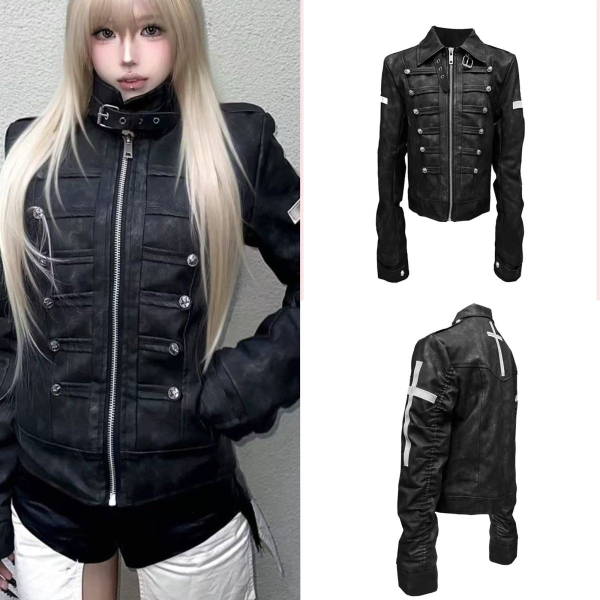 AliExpress Subculture Harajuku Vintage Safari Coats with Hooded Women Zipper Sweatshirts Casual Streetwear Grunge Jacket Y2k Stand Neck, view 5