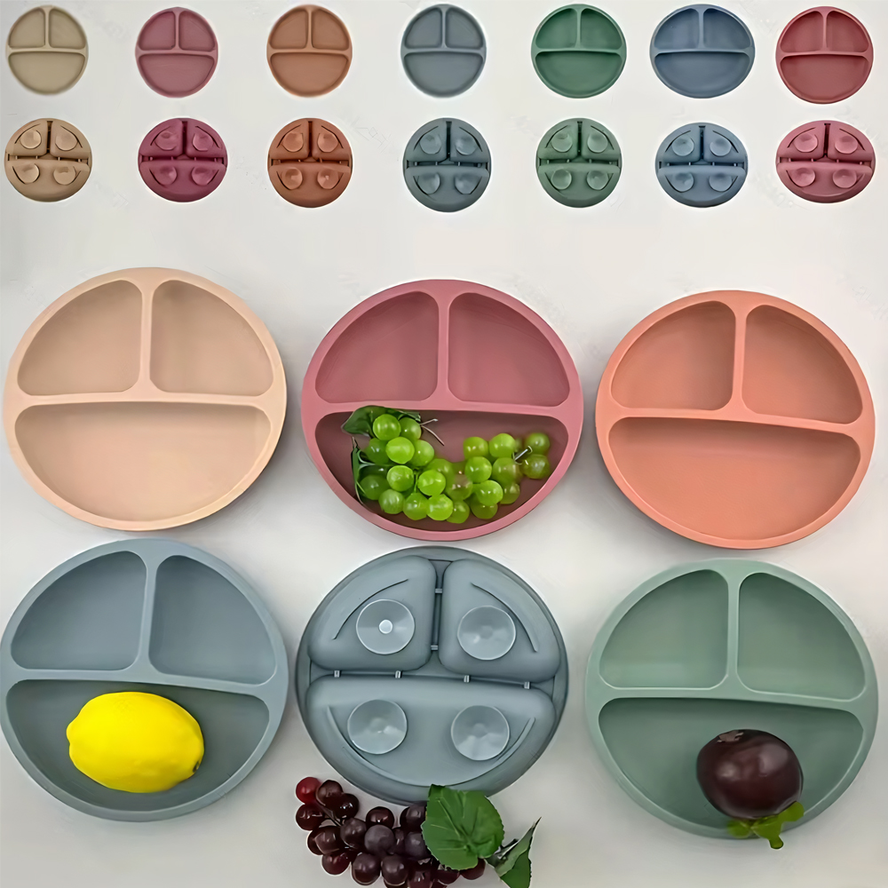 AliExpress Suction Plates For Babies, Silicone With Lid Divided Design Dinner Plate