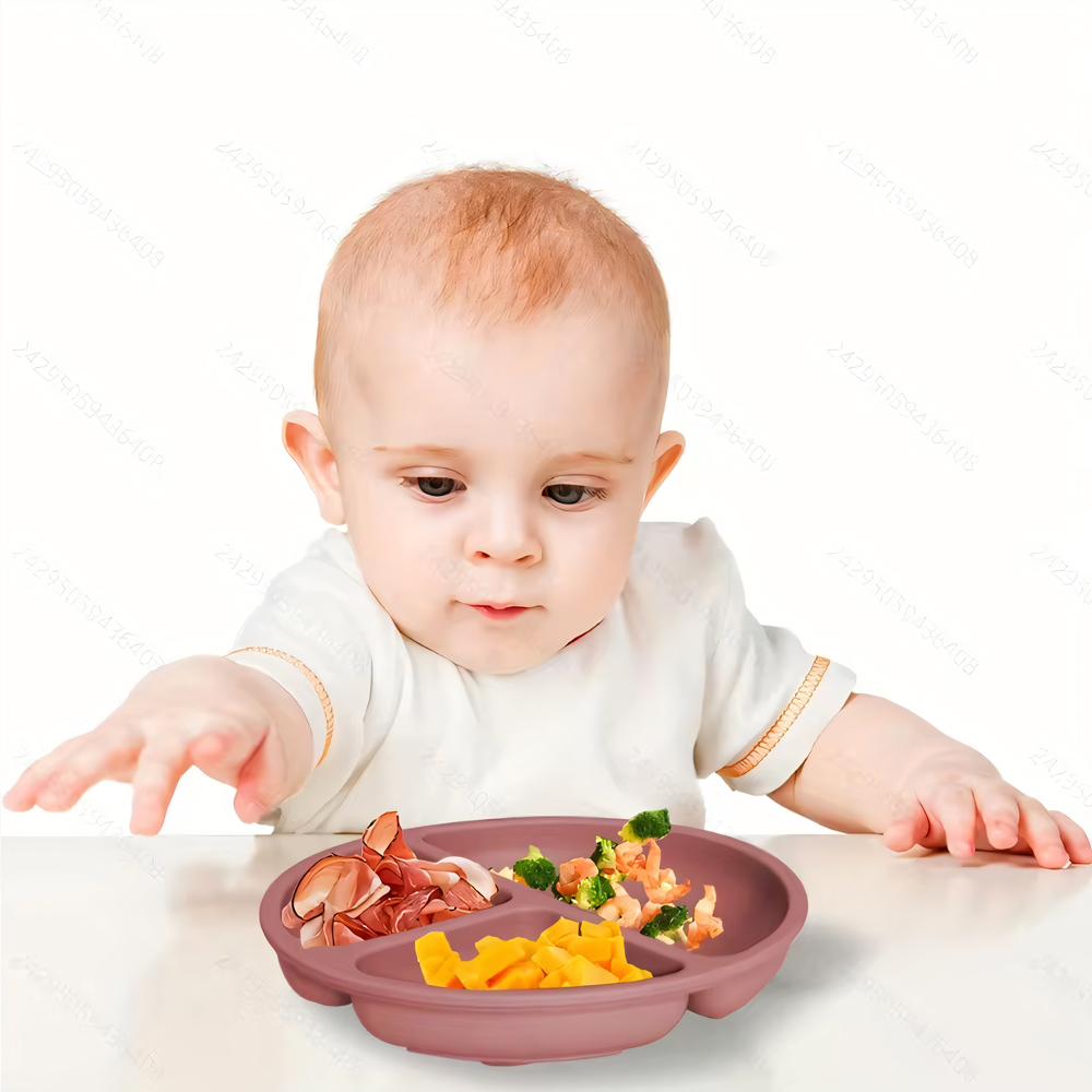AliExpress Suction Plates For Babies, Silicone With Lid Divided Design Dinner Plate, view 3
