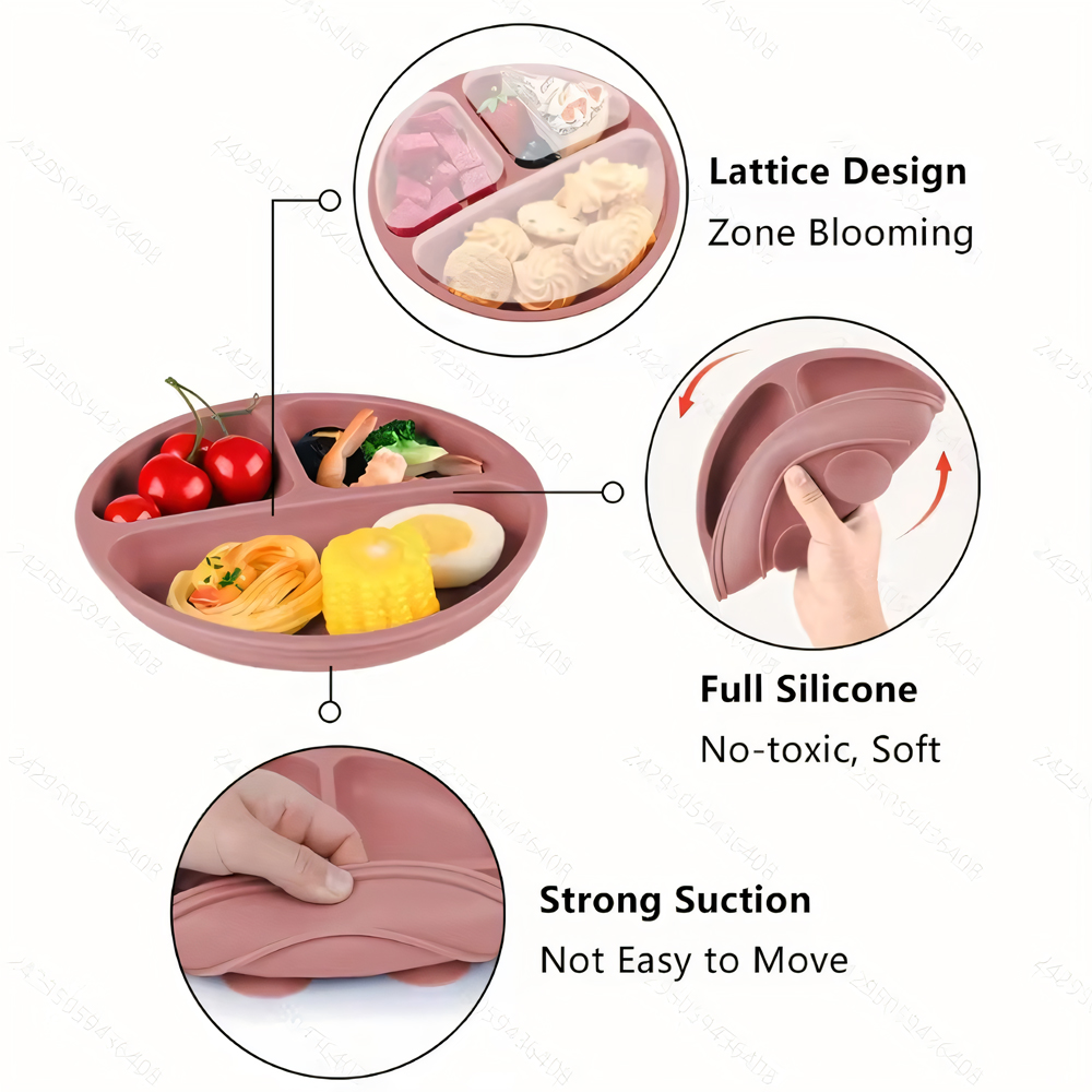AliExpress Suction Plates For Babies, Silicone With Lid Divided Design Dinner Plate, view 4