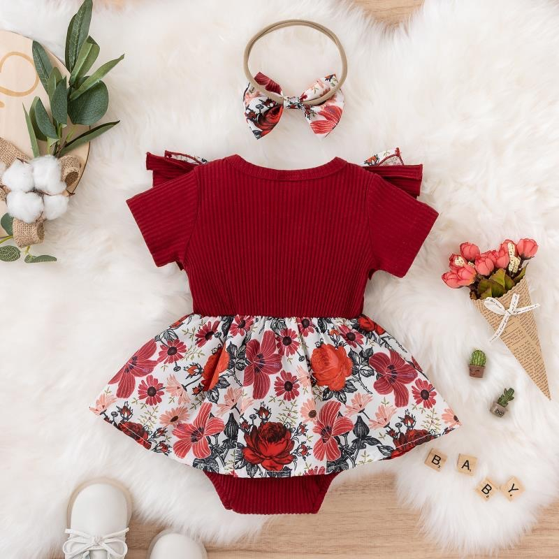 AliExpress Summer Baby Girl Dress With Bowknot Striped Jumpsuit Cotton Dress For Newborn Floral Clothes Baby Crawling Clothes, view 3