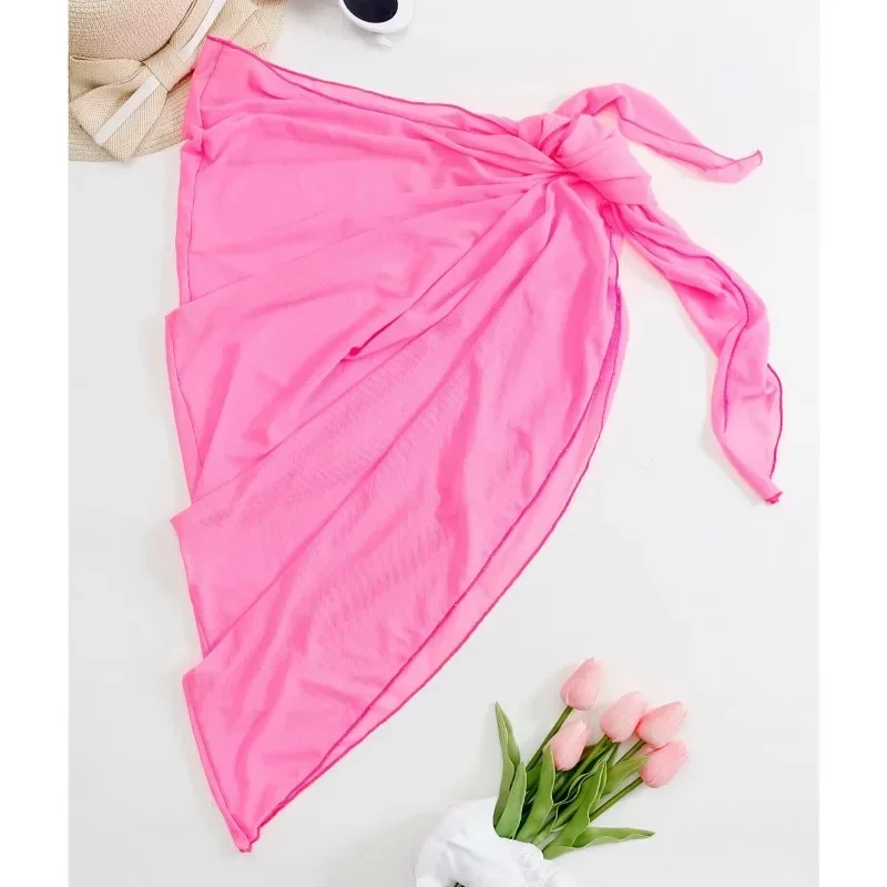 AliExpress Summer Beach Dress Wrap Sheer Wrap Knot Waist Swimsuit Cover Up Skirt Bikini Wraps Scarf Swimwear Cover Ups Women Bikini Shawls, view 4