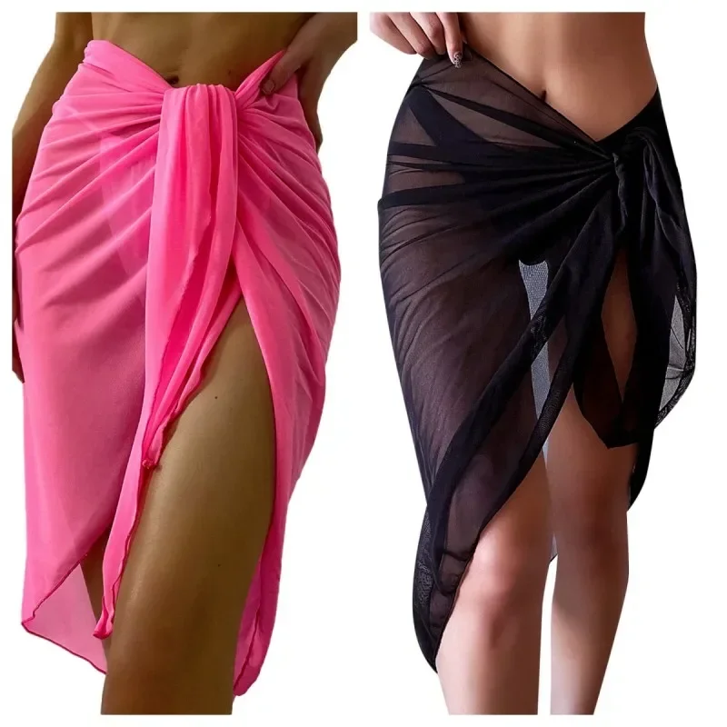 AliExpress Summer Beach Dress Wrap Sheer Wrap Knot Waist Swimsuit Cover Up Skirt Bikini Wraps Scarf Swimwear Cover Ups Women Bikini Shawls, view 6
