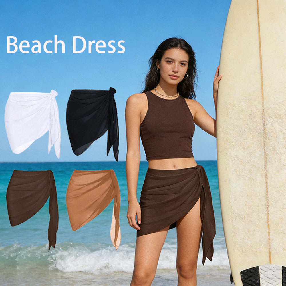 AliExpress Summer Beach Swimming Hoodie Skirt for Women Solid Color Short Bikini Wrap Chiffon Skirt Lightweight Scarf Swimsuit Hoodie