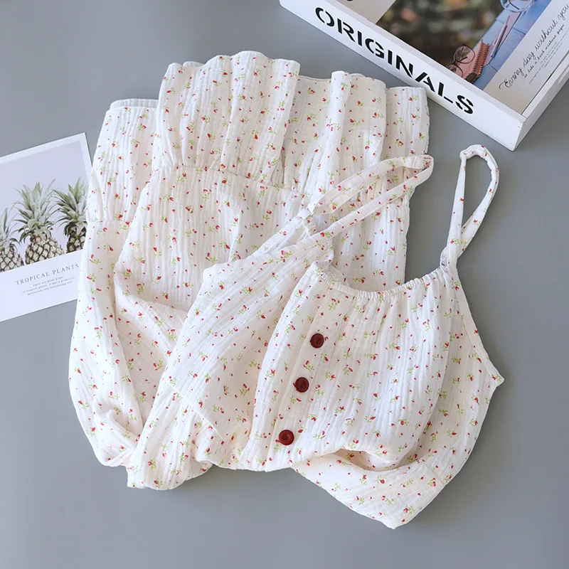 AliExpress Summer Cotton Dresses Women 100% Crepe Nightgowns Ladies Gauze Comfortable Nightdress Suspenders Sleepwear For Women Home Wear