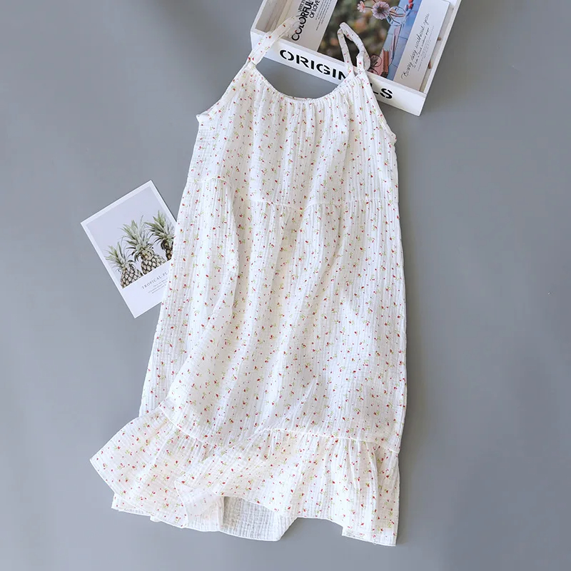 AliExpress Summer Cotton Dresses Women 100% Crepe Nightgowns Ladies Gauze Comfortable Nightdress Suspenders Sleepwear For Women Home Wear, view 3