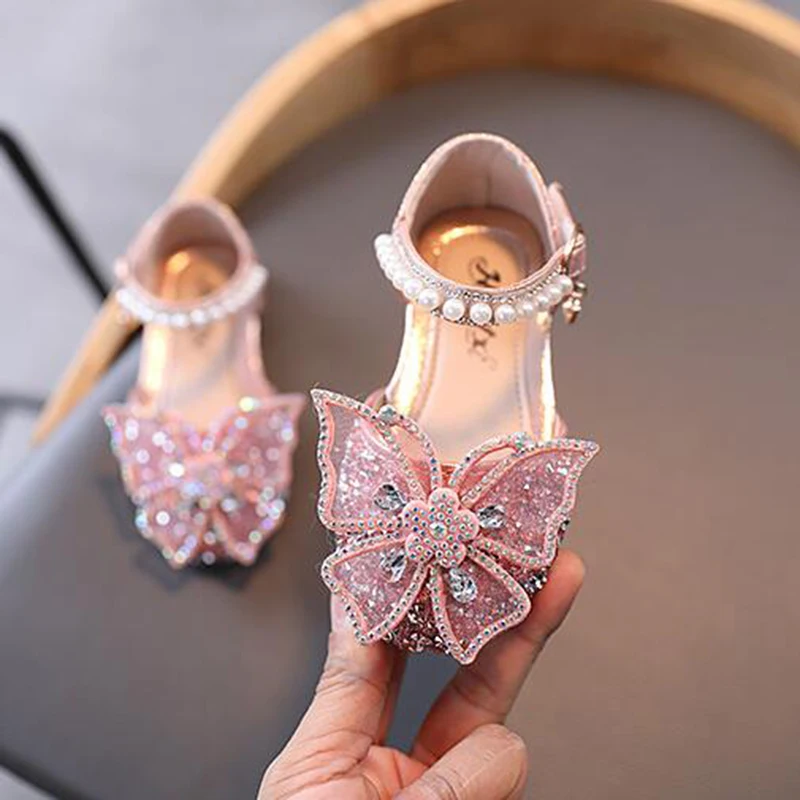 AliExpress Summer Girls Sandals Fashion Sequins Rhinestone Bow Girls Princess Shoes Baby Girl Shoes Flat Heel Sandals Size 21-35