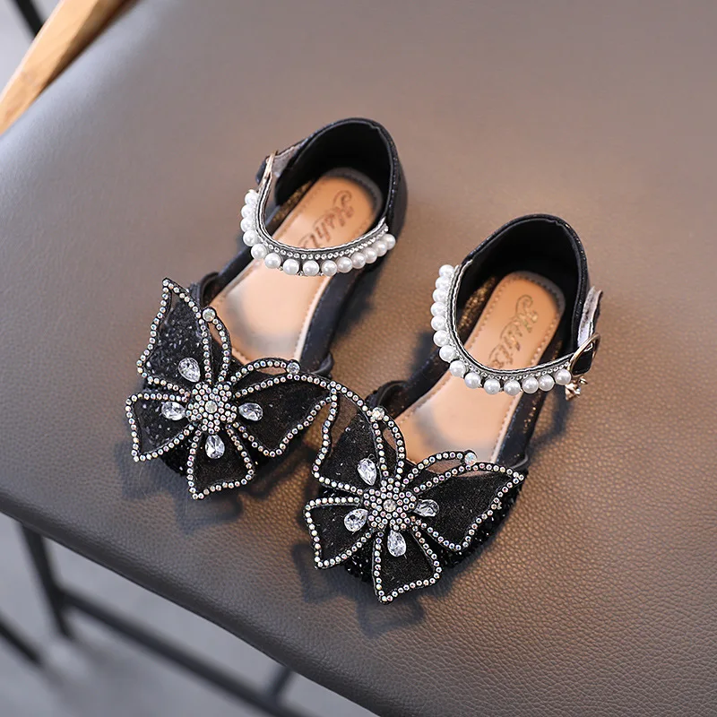 AliExpress Summer Girls Sandals Fashion Sequins Rhinestone Bow Girls Princess Shoes Baby Girl Shoes Flat Heel Sandals Size 21-35, view 2