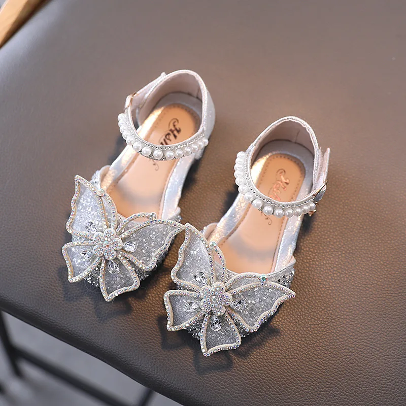 AliExpress Summer Girls Sandals Fashion Sequins Rhinestone Bow Girls Princess Shoes Baby Girl Shoes Flat Heel Sandals Size 21-35, view 3