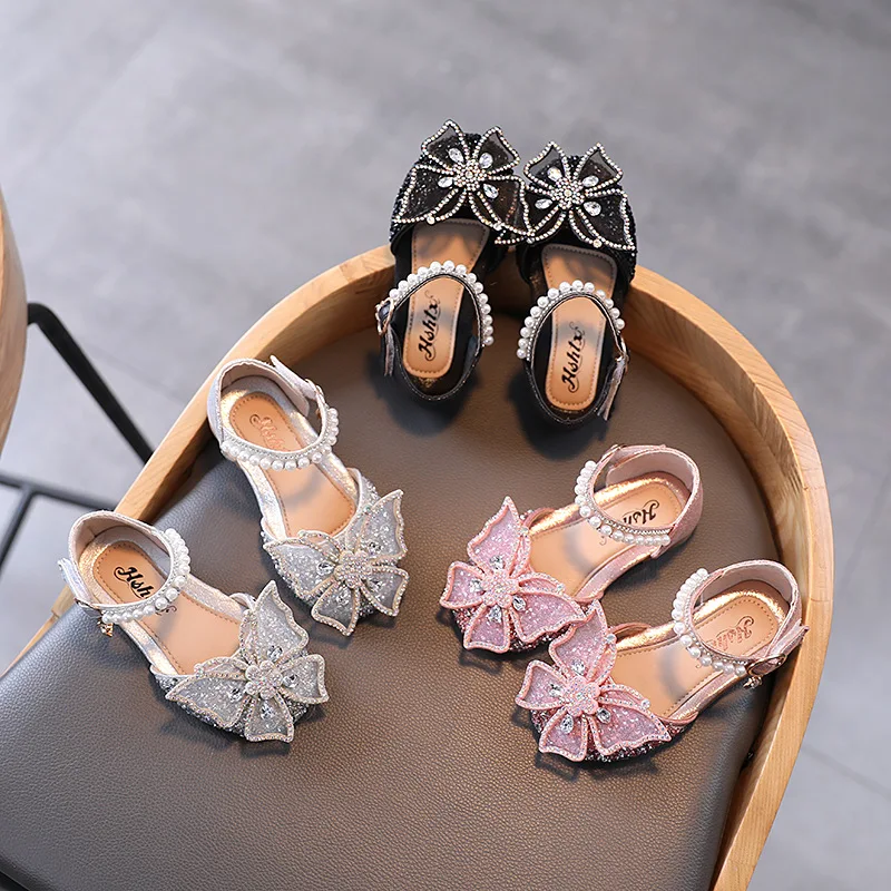 AliExpress Summer Girls Sandals Fashion Sequins Rhinestone Bow Girls Princess Shoes Baby Girl Shoes Flat Heel Sandals Size 21-35, view 4