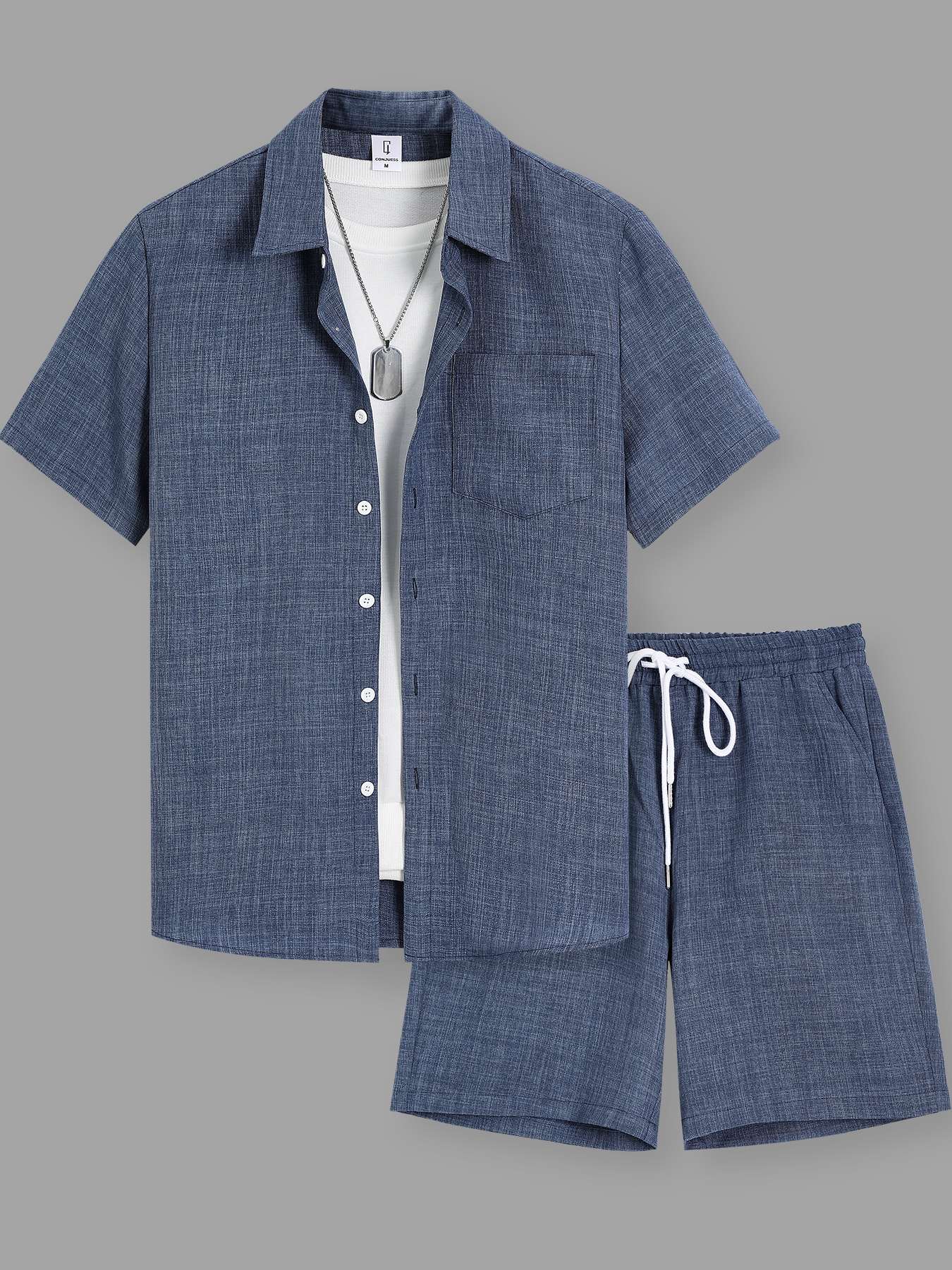 AliExpress Summer Men's Cotton Linen Texture Lapel Short Sleeve Shirt & Shorts Set, Loose Comfortable Breathable Daily Casual Two-Piece Outfit