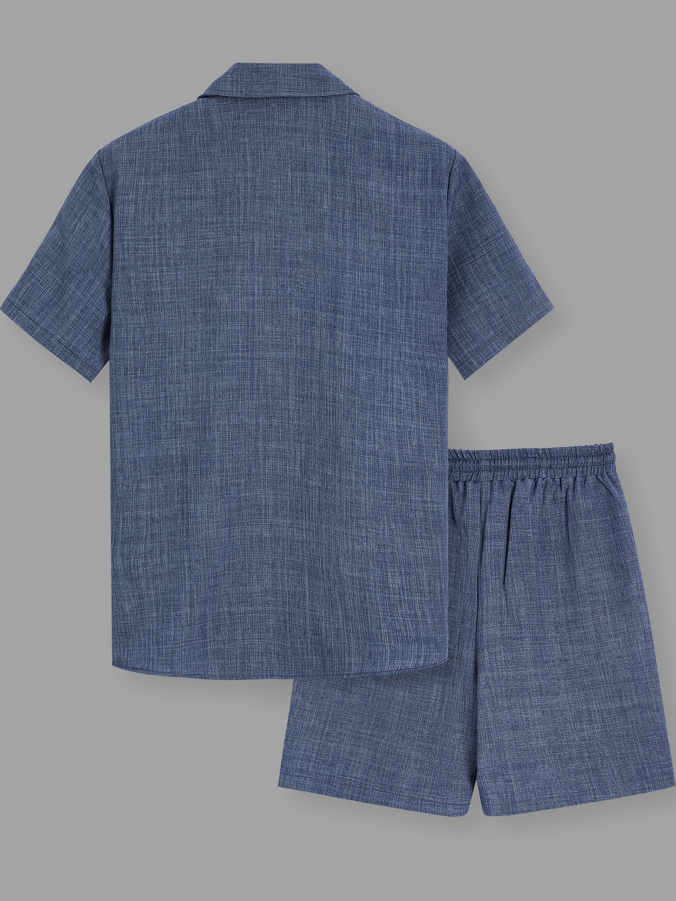 AliExpress Summer Men's Cotton Linen Texture Lapel Short Sleeve Shirt & Shorts Set, Loose Comfortable Breathable Daily Casual Two-Piece Outfit, view 2