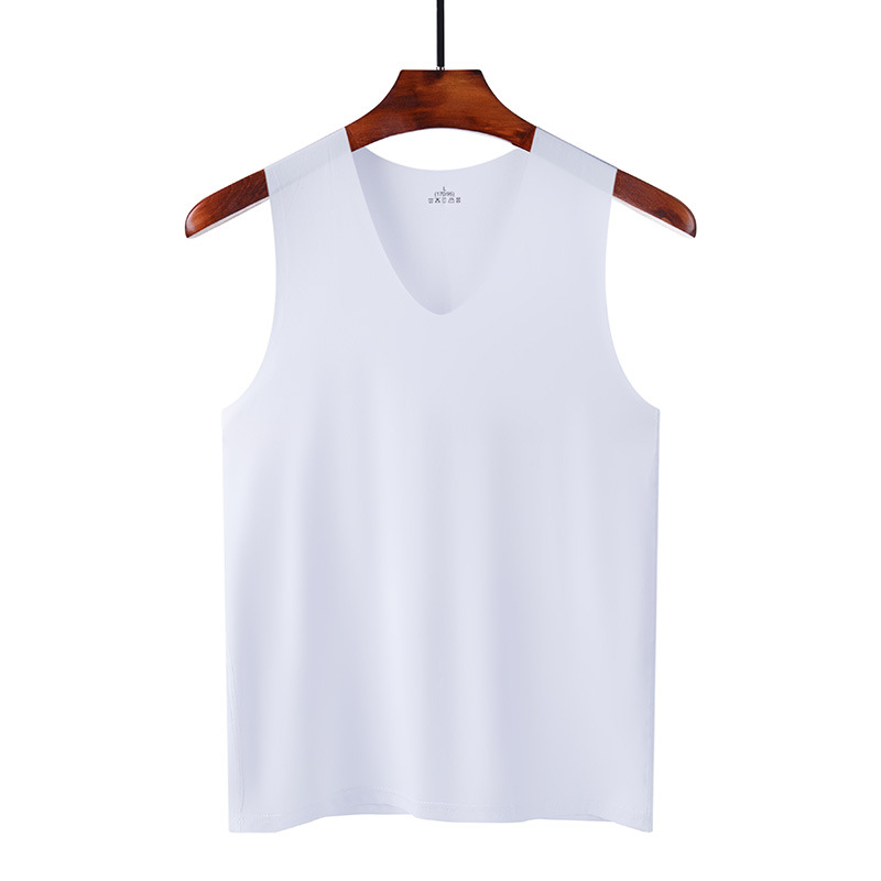 AliExpress Summer Men's Non-Marking Ice Silk Undershirt Men's Slim Sports Fitness Cross-Body Bottoming Sleeveless Breathable Home Wear, view 3