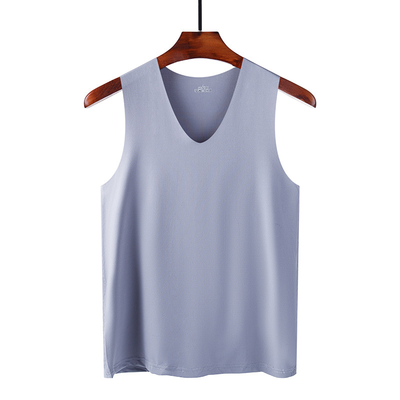 AliExpress Summer Men's Non-Marking Ice Silk Undershirt Men's Slim Sports Fitness Cross-Body Bottoming Sleeveless Breathable Home Wear, view 4