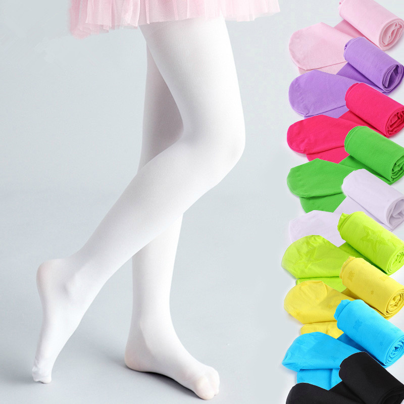 AliExpress Summer Spring Candy Color Kids Pantyhose Ballet Dance Tights for Girls Stocking Children Velvet Solid White Pantyhose