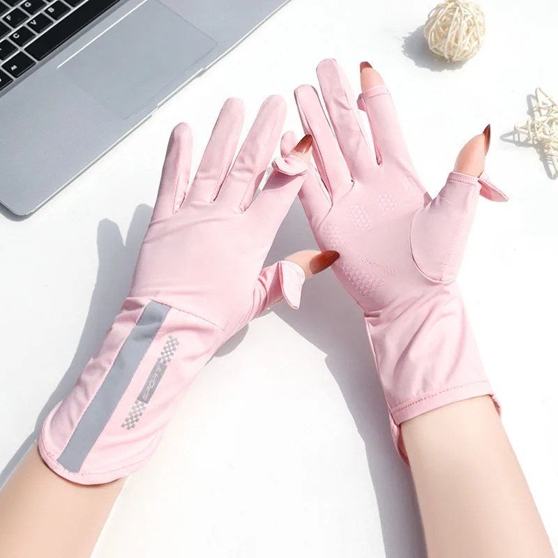 AliExpress Summer Sunscreen Gloves Women Thin Ice Silk Anti-ultraviolet Dew Finger Touch Screen Driving Riding Non-slip Breathable UPF 50