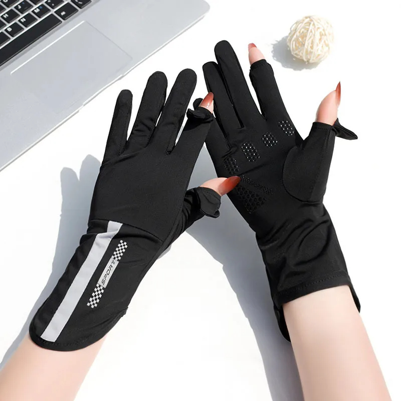 AliExpress Summer Sunscreen Gloves Women Thin Ice Silk Anti-ultraviolet Dew Finger Touch Screen Driving Riding Non-slip Breathable UPF 50, view 3