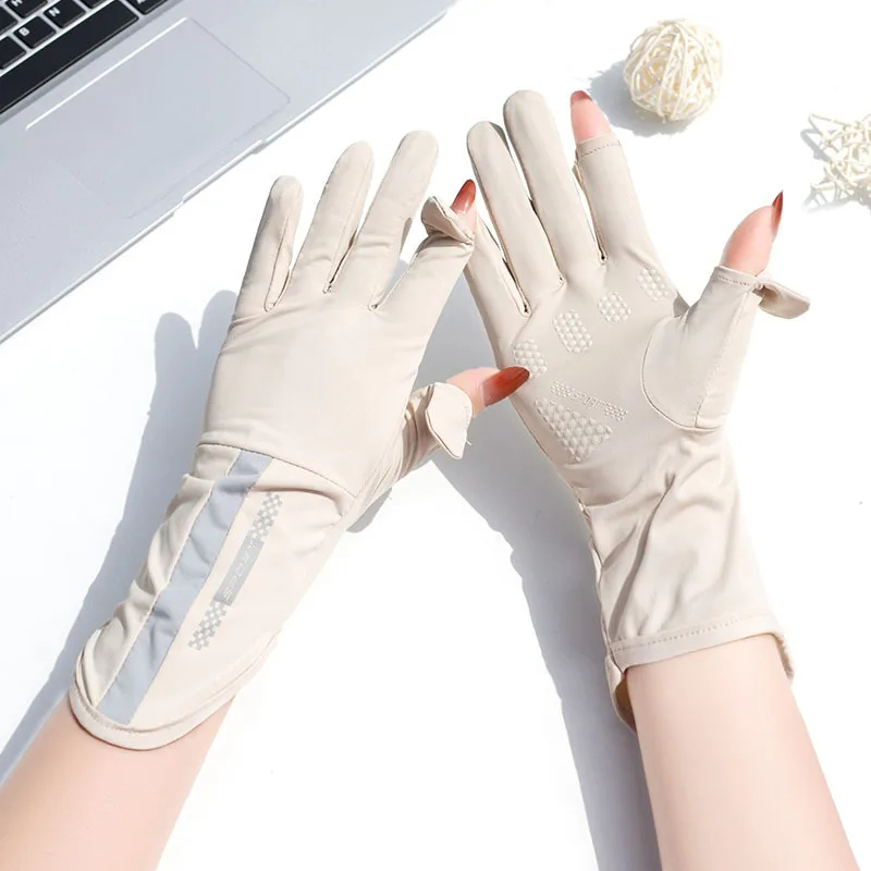 AliExpress Summer Sunscreen Gloves Women Thin Ice Silk Anti-ultraviolet Dew Finger Touch Screen Driving Riding Non-slip Breathable UPF 50, view 4