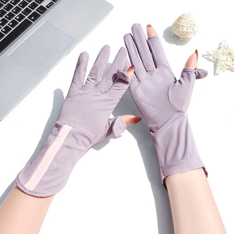 AliExpress Summer Sunscreen Gloves Women Thin Ice Silk Anti-ultraviolet Dew Finger Touch Screen Driving Riding Non-slip Breathable UPF 50, view 5