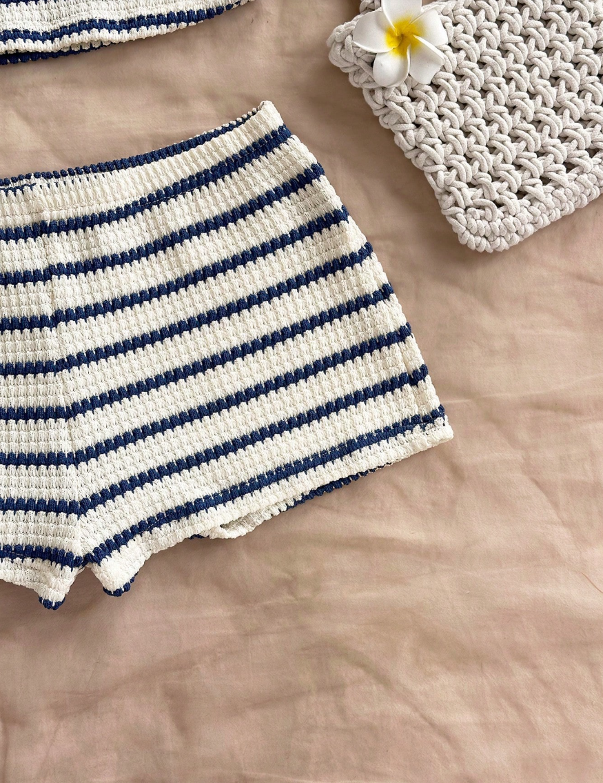 AliExpress Summer Textured Knit Halter Top Shorts Two Piece Outfit, Classic Nautical Stripes Paired With Breathable Knit Fabric, Ideal For, view 5