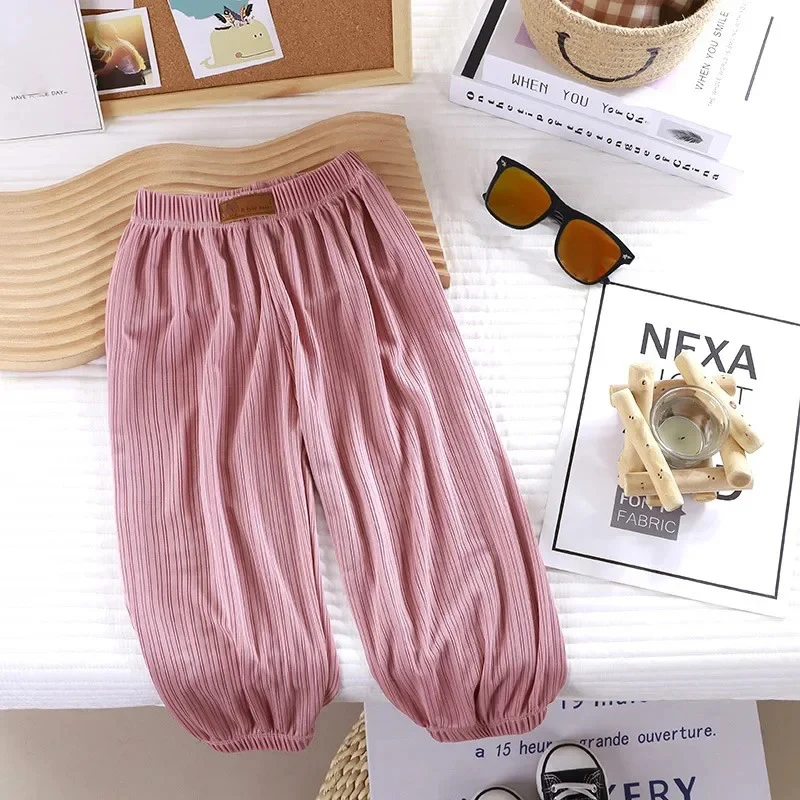 AliExpress Summer Thin Breathable Prevent Mosquito Candy Color Kids Boys Girls Baby Pants, view 3