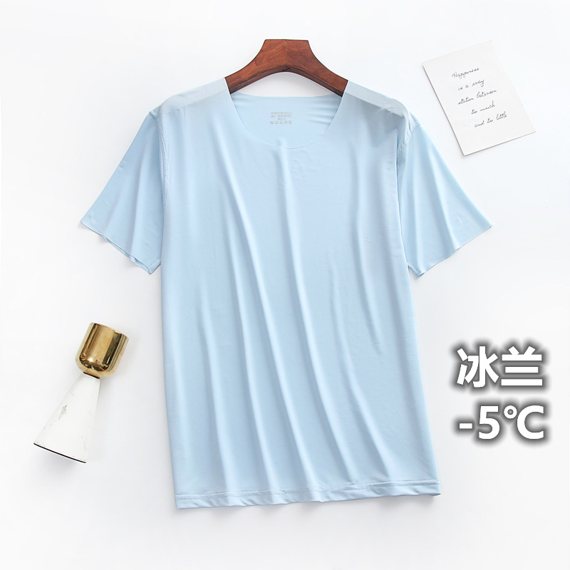AliExpress Summer Ultra-thin Sleep Tops Liquid Ice Silk Round Neck High-elastic Leisure Home Cooling Bottom Tshirts Lightweight Pajama Top, view 2