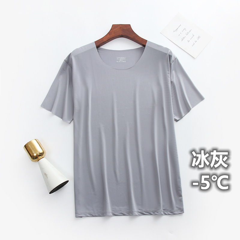 AliExpress Summer Ultra-thin Sleep Tops Liquid Ice Silk Round Neck High-elastic Leisure Home Cooling Bottom Tshirts Lightweight Pajama Top, view 3