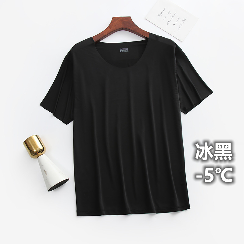 AliExpress Summer Ultra-thin Sleep Tops Liquid Ice Silk Round Neck High-elastic Leisure Home Cooling Bottom Tshirts Lightweight Pajama Top, view 4