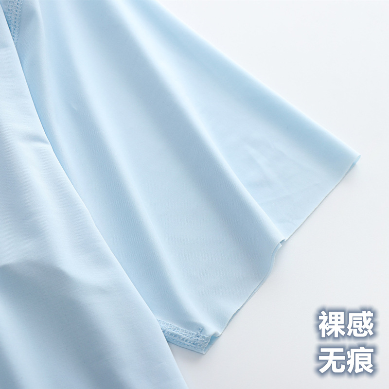 AliExpress Summer Ultra-thin Sleep Tops Liquid Ice Silk Round Neck High-elastic Leisure Home Cooling Bottom Tshirts Lightweight Pajama Top, view 5