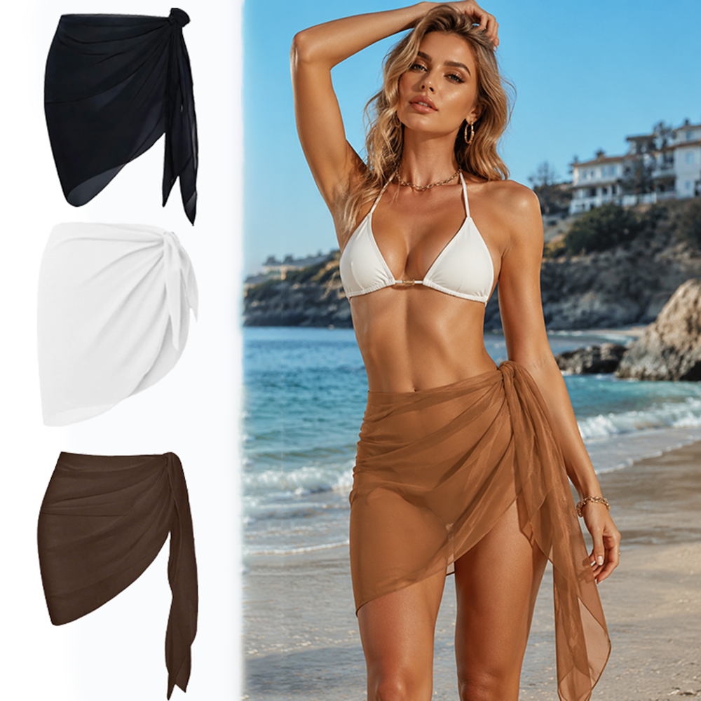 AliExpress Summer Vacation Bikini Beach Skirt Women Beach Swimming Chiffon Skirt Lightweight Scarf Beach Swimsuit Hoodie Strap Design Sexy