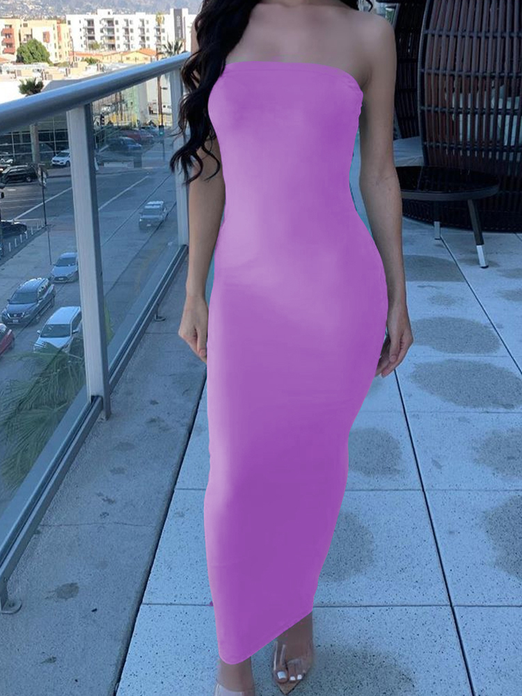 AliExpress Summer Women's Sexy Sleeveless Chest Wrapped Long Beach Dress, view 4
