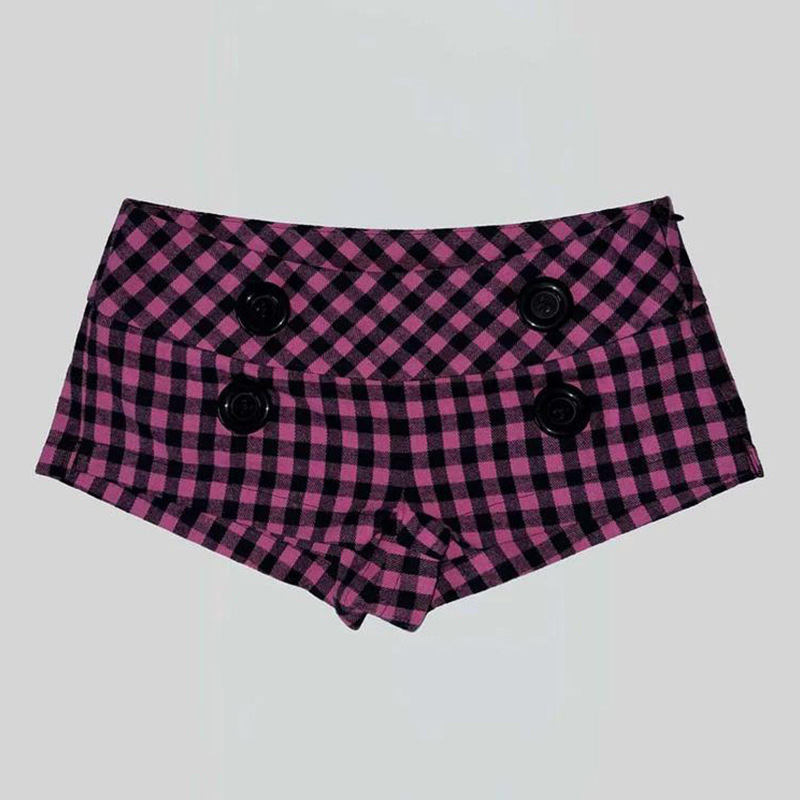 AliExpress Summer Women Y2K Street Club Gingham Plaid Four Button Decor Low Waist Ultra Short Bodycon Booty Hot Pants Shorts, view 2