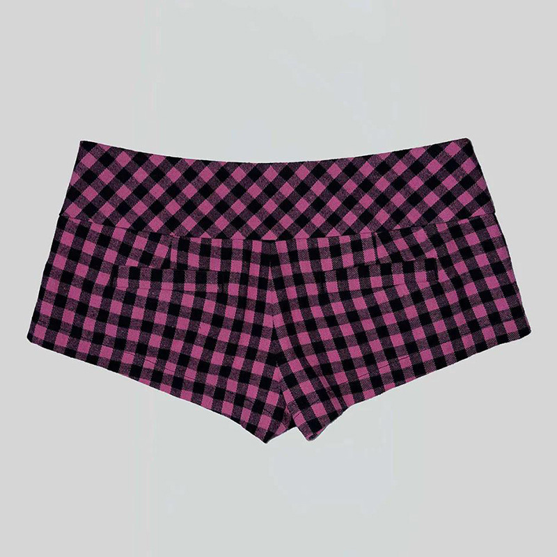 AliExpress Summer Women Y2K Street Club Gingham Plaid Four Button Decor Low Waist Ultra Short Bodycon Booty Hot Pants Shorts, view 3