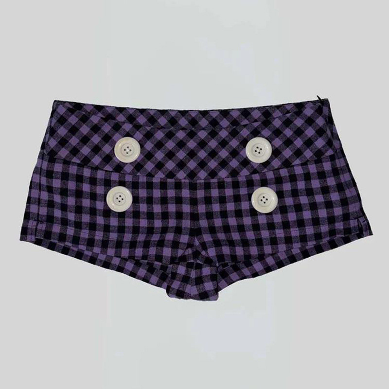 AliExpress Summer Women Y2K Street Club Gingham Plaid Four Button Decor Low Waist Ultra Short Bodycon Booty Hot Pants Shorts, view 5