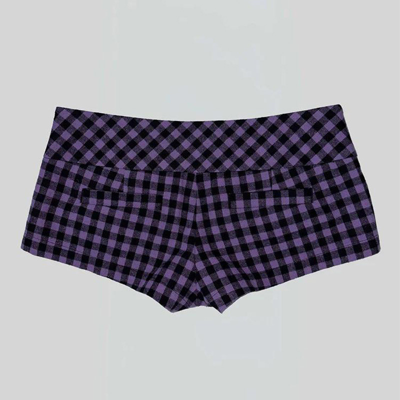 AliExpress Summer Women Y2K Street Club Gingham Plaid Four Button Decor Low Waist Ultra Short Bodycon Booty Hot Pants Shorts, view 6