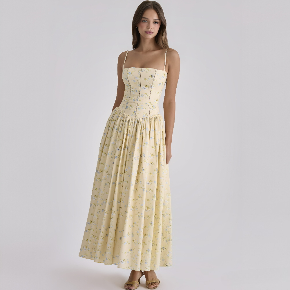 AliExpress Suninbox Summer Floral Print Spaghetti Strap Maxi Dress Women Elegant Vintage Holiday Party Beach Wear Dress