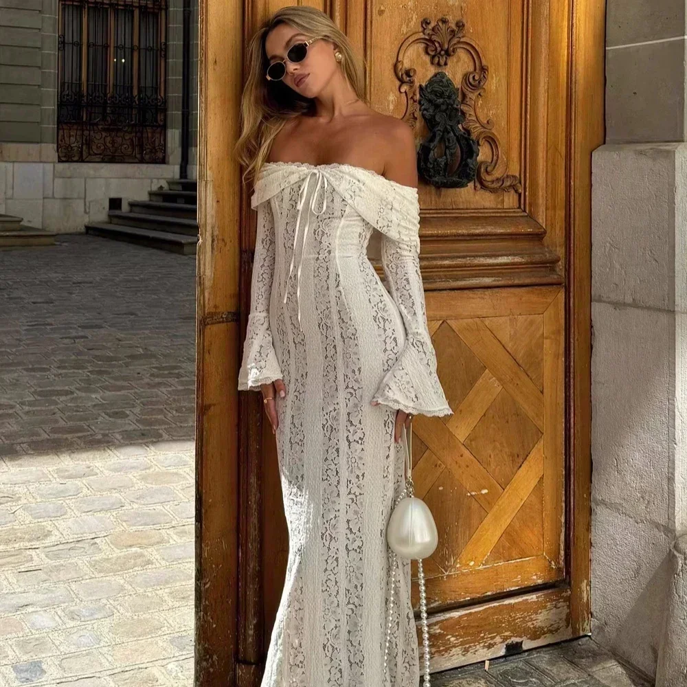 AliExpress Suninheart White Evening Dresses for Events Red Long Sleeve Lace Elegant Party Dresses 2025 Women Luxury Wedding Prom Dress Gown