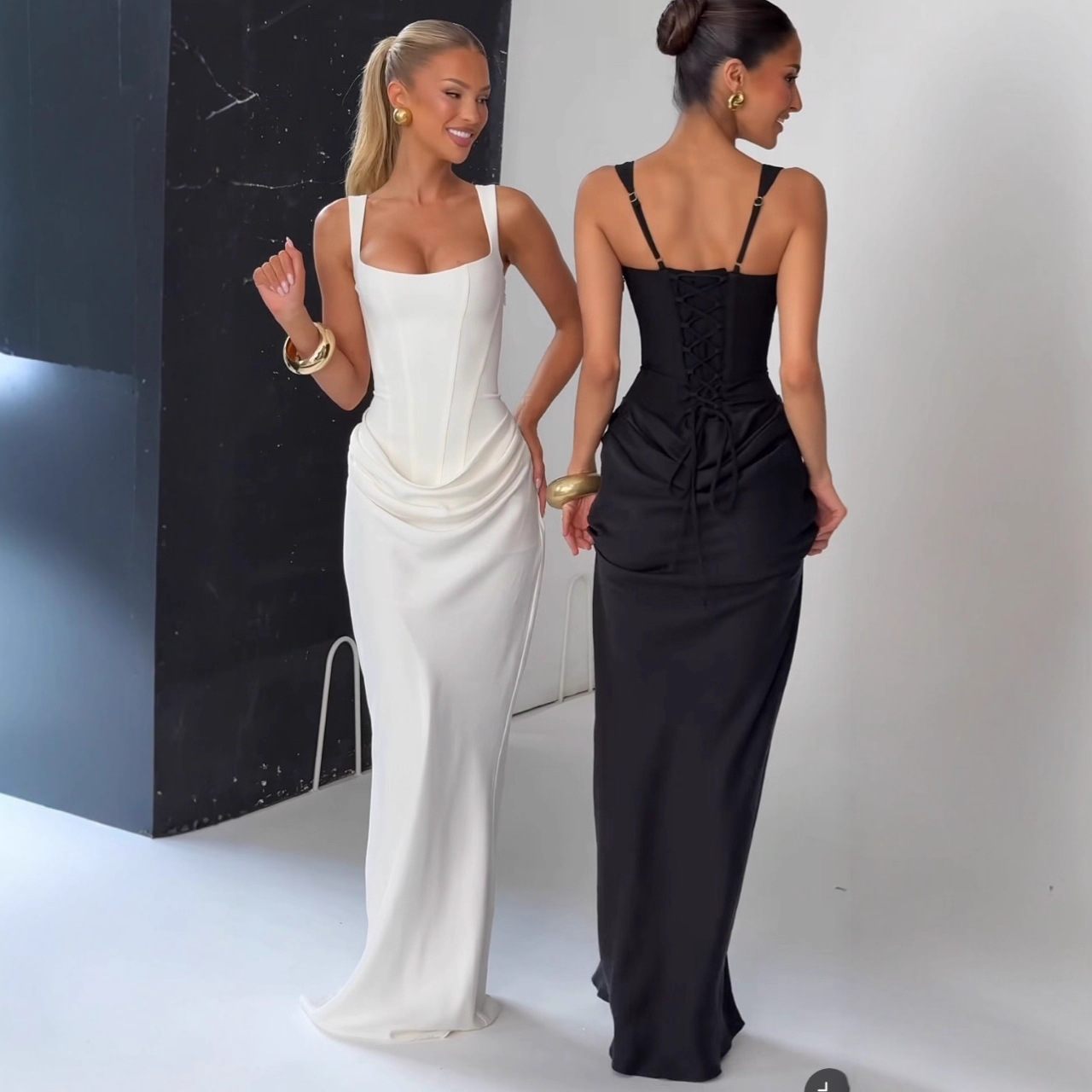 AliExpress Suninheart White Women's Maxi Dress Elegat Lace Up Dress Slim Formal Wedding Guest Party Dress, view 2