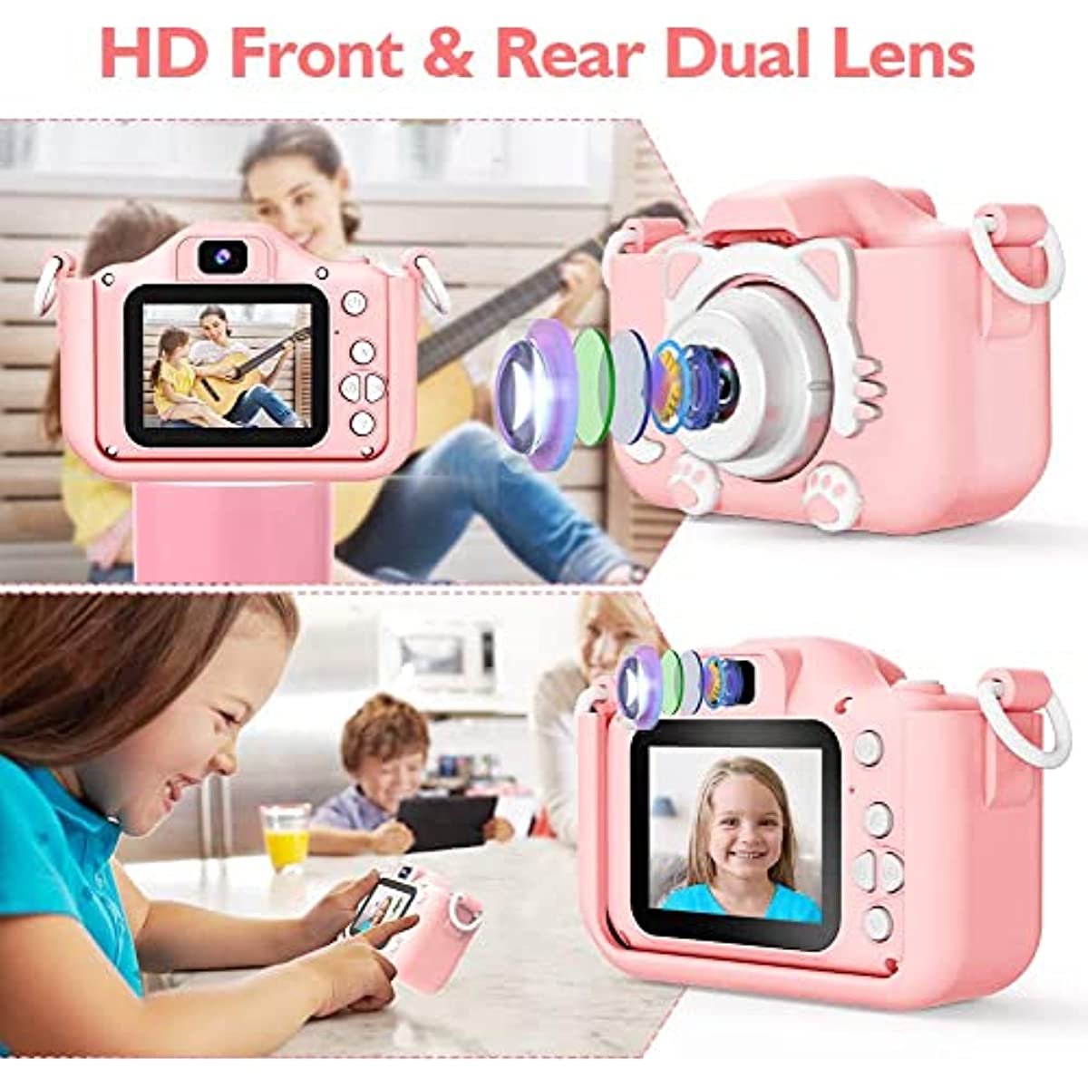 AliExpress Super Cute Children Camera 1080P HD Toddler Digital Video Camera 2.0-inch Kids Camera with Silicone Cases Toys for Christmas, view 3